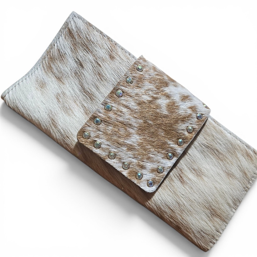 Keep It Gypsy Cowhide Leather Rhinestone Studded Western Trifold Wallet